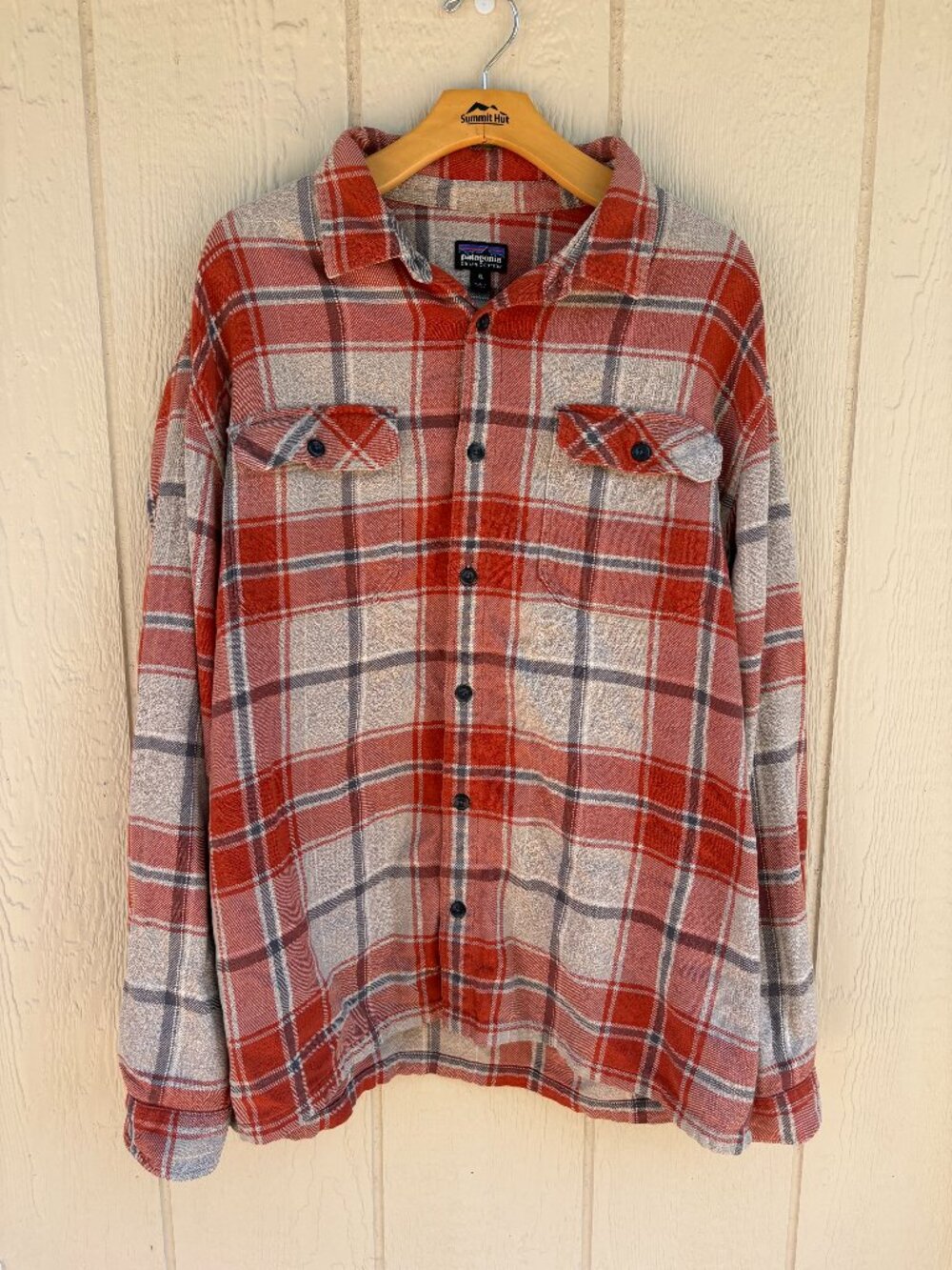 Patagonia L/S Fjord Flannel Shirt Men's XL Buckstop Plaid Roots Red Outdoor Fall